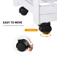 HOMCOM Rolling Kitchen Island Trolley Cart Drawer Shelves Basket Wheels W/  6 Bottle Wine Rack White(m-6)