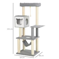 PawHut 5-Levels Plush Cat Tree Tower Activity Center with Sisal Scratching Posts Hammock Perch Condo Soft Cushions, Grey(m-3)
