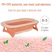 HOMCOM 3 in 1 Collapsible Baby Bath Tub Set Folding Kids Tub Wash Basin Shampoo Cup Non-Slip Support Leg for 0-3 Years, Pink(m-4)