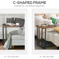 HOMCOM Side Table that Slides under Couch, Mobile Sofa Side End Coffee Table Metal Frame Rolling Castors Storage Wooden Trolly(m-5)