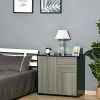 HOMCOM High Gloss Frame Sideboard, Side Cabinet, Push-Open Design with 2 Drawer for Living Room, Bedroom, Light Grey and Black(m-10)