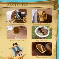 HOMCOM Pirate Ship Theme Sand and Water Table Beach Toy Set 2 in 1 Outdoor Activities Playset for Kids with Accessories 26 Pcs Garden Sandpit Sandbox for Beach Bath 3 Years Old Toddlers(m-6)