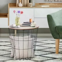 HOMCOM Wood Metal Coffee Round Table W/ Storage Sofa End Side Coffee Table Bedroom Living Room Furniture- Natural Wood Color(m-2)