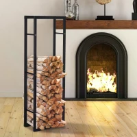 HOMCOM Metal Firewood Log Holder Rack Elevated w/ Balanced Base Side Rails Indoor Outdoor Traditional Fireplace Log Storage Cradle 150 x 40 x 25cm(m-2)