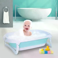 HOMCOM Folding Baby Bath Tub Slide Protection Safety Shower Portable Bathing Non-Slip(m-6)