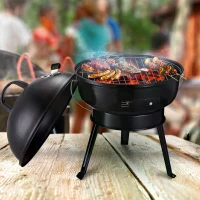 Outsunny Portable Small Charcoal Grill Barbecue BBQ Mini Tabletop Picnic Cooking Smoker Family Party Camping with Grid Tripod - Black(m-2)