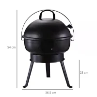 Outsunny Portable Small Charcoal Grill Barbecue BBQ Mini Tabletop Picnic Cooking Smoker Family Party Camping with Grid Tripod - Black(m-3)