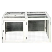 PawHut Rabbit Hutch Small Animal Guinea Pig House Ferret Bunny Cage Duck House Rabbit Hideaway Chinchilla Cage Outdoor Indoor Backyard with Openable Roof Grey 120x120x60cm(m-7)