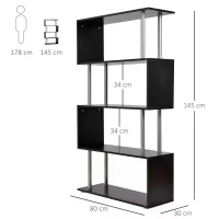 HOMCOM Wooden S Shape Bookcase Bookshelf Dividers Storage Display Unit Black(m-3)