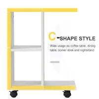 HOMCOM C-Shape End Table Unique Storage Unit w/ 2 Shelves 4 Wheels Freestanding Home Furniture Cabinet Square White(m-6)