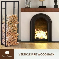 HOMCOM Metal Firewood Log Holder Rack Elevated w/ Balanced Base Side Rails Indoor Outdoor Traditional Fireplace Log Storage Cradle 150 x 40 x 25cm(m-4)