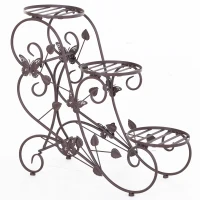 Outsunny 3-tier Metal Flower Pot Stand Display Rack Unit Indoor Outdoor Home Decor Bronze(m-1)