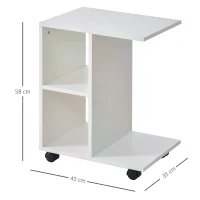 HOMCOM C-Shape End Table Unique Storage Unit w/ 2 Shelves 4 Wheels Freestanding Home Furniture Cabinet Square White(m-12)
