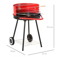 Outsunny New Outdoor BBQ Garden Charcoal Barbecue Cooking Grill Trolley with Wheel - Red(m-3)