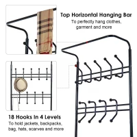 HOMCOM Coat Rack Stand Hall Tree Hallway Furniture with 18 Hooks 3-Tier Shoe Rack Metal Frame for Entryway Bedroom Living Room Black(m-4)