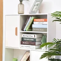 HOMCOM Sideboard Bookshelf Free Standing Bookcase Shelves Unit Display Storage Cabinet Wooden Leg w/ Two Doors White(m-4)