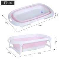 HOMCOM Folding Foldable Baby Bath Tub Toddler Kids Infant Safety Shower Slide Protection Comfortable Portable Pink(m-3)