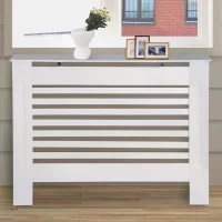 HOMCOM MDF Radiator Cover Wooden Cabinet Shelving Home Office Vertical Slattted Vent White  112L x 19W x 81H(m-10)