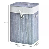 HOMCOM 70L Collapsible Bamboo Laundry Hamper Organizer Clothes Washing Basket Bin Storage Box Removable Lining(m-3)