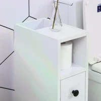 kleankin Slimline Bathroom Storage Unit w/ 2 Drawers 2 Open Compartments Wheels Handles Freestanding Compact Home Office Furniture White(m-7)