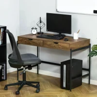 HOMCOM computer desk industrial style desk office table with drawers home office table MDF metal brown + black 110 x 55 x 75 cm(m-2)