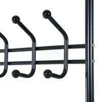 HOMCOM Coat Rack Stand Hall Tree Hallway Furniture with 18 Hooks 3-Tier Shoe Rack Metal Frame for Entryway Bedroom Living Room Black(m-6)