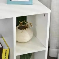 HOMCOM C-Shape End Table Unique Storage Unit w/ 2 Shelves 4 Wheels Freestanding Home Furniture Cabinet Square White(m-7)