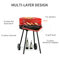 Outsunny New Outdoor BBQ Garden Charcoal Barbecue Cooking Grill Trolley with Wheel - Red(m-5)