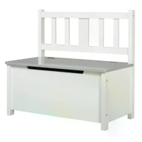 HOMCOM Wooden Toy Box Storage Chest Seating Bench Organizer for Kids Ottoman with Safety Hinge(m-10)