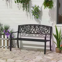 Outsunny 2 Seater Metal Garden Bench Patio Outdoor Park Porch Chair(m-2)