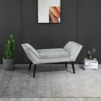 HOMCOM Modern Button Tufted Bench Accent Velvet Upholstered Ottoman for Bedroom, Living Room Entryway, Light Grey(m-7)