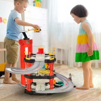 HOMCOM 55 Pcs Kids Parking Lot Play Set 3 Storey Garage Playset Cars Helicopter Elevator Slopes Traffic Accessories Fun Racetrack for 3 Year Old +(m-2)
