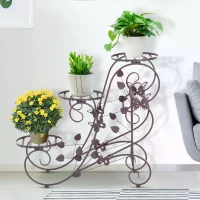 Outsunny 3-tier Metal Flower Pot Stand Display Rack Unit Indoor Outdoor Home Decor Bronze(m-2)