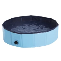 PawHut Foldable Dog Paddling Pool Pet Cat Swimming Pool Indoor/Outdoor Collapsible Summer Bathing Tub Shower Tub Puppy Washer (Φ80 × 20H cm, Blue)(m-1)