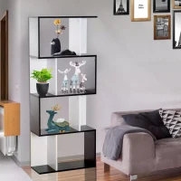 HOMCOM Particle Board 4-tier Storage Display Shelving Bookcase Unit Divider S Shape design Divider Unit(m-2)