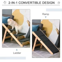 PawHut Dog Steps Pet Stairs 2 In 1 Convertible Dog Ramp Portable Foldable 4 Steps Cat Ladder for Bed Couch Car 80 x 47 x 64 cm(m-5)