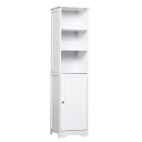 kleankin 160cm Tall BathroomTallboy Cabinet Cupboard Storage Unit White Freestanding(m-1)