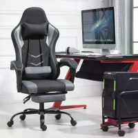 Vinsetto Racing Gaming Chair Faux Leather with Wheels, Armrest, Retractable Footrest, Removable Pillow Home Office,  Black(m-2)