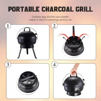 Outsunny Portable Small Charcoal Grill Barbecue BBQ Mini Tabletop Picnic Cooking Smoker Family Party Camping with Grid Tripod - Black(m-6)