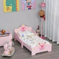 HOMCOM Kids Toddler Bed Princess Crown Theme Safety Side Rails Slats Home Bedroom Furniture Boys Girls 3-6 Yrs Pink 143 x 73 x 60 cm(m-2)