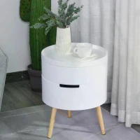 HOMCOM 3-Tier Coffee Table, Round End Table with 2 Hidden Compartments and Detachable Tray, Side Table with Storage for Living Room, White(m-10)