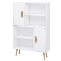 HOMCOM Sideboard Bookshelf Free Standing Bookcase Shelves Unit Display Storage Cabinet Wooden Leg w/ Two Doors White(m-1)