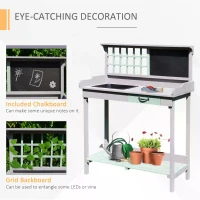 HOMCOM Garden Potting Table with Sink, Blackboard and Drawer, Wooden Planting Work Bench Workstation Outdoor Tool Storage Shelves(m-4)