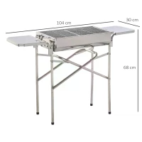 Outsunny Outdoor Folding BBQ Rectangular Stainless Steel Adjustable Pedestal Charcoal Barbecue Grill - Silver(m-3)