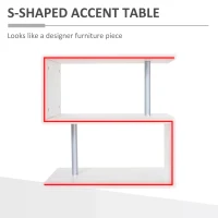 HOMCOM Coffee End Table S shape 2 Tier Storage Shelves Organizer Versatile Home office furniture (White)(m-7)