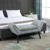 HOMCOM Modern Button Tufted Bench Accent Velvet Upholstered Ottoman for Bedroom, Living Room Entryway, Light Grey(m-2)