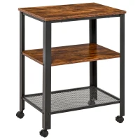 HOMCOM Rolling Microwave Cart Wooden 3-Tier Storage Shelf Industrial Style End Table for Kitchen, Living Room Accent Furniture(m-1)