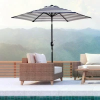 Outsunny Φ2.3m Patio Sun Umbrella Outdoor Market Table Parasol w/ Adjustable Angle 6 Ribs for Garden Backyard Pool Blue Stripe(m-2)