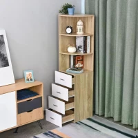 HOMCOM Multi-Layer Modern Corner Bookcase w/ 3 Open Shelf 4 Drawer Floor Standing Home Office Storage Furniture Shelving(m-2)