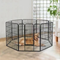 PawHut Heavy Duty Dog Pet Puppy Metal Playpen Play Pen Rabbit Pig Hutch Run Enclosure Foldable Black 80 x 60 cm (Small)(m-2)
